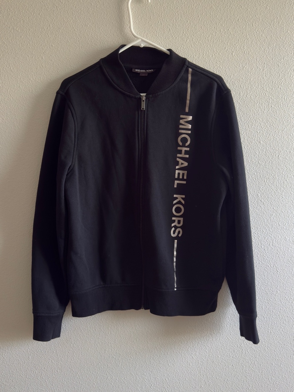 Michael Kors Black Bomber Jacket with Vertical Logo